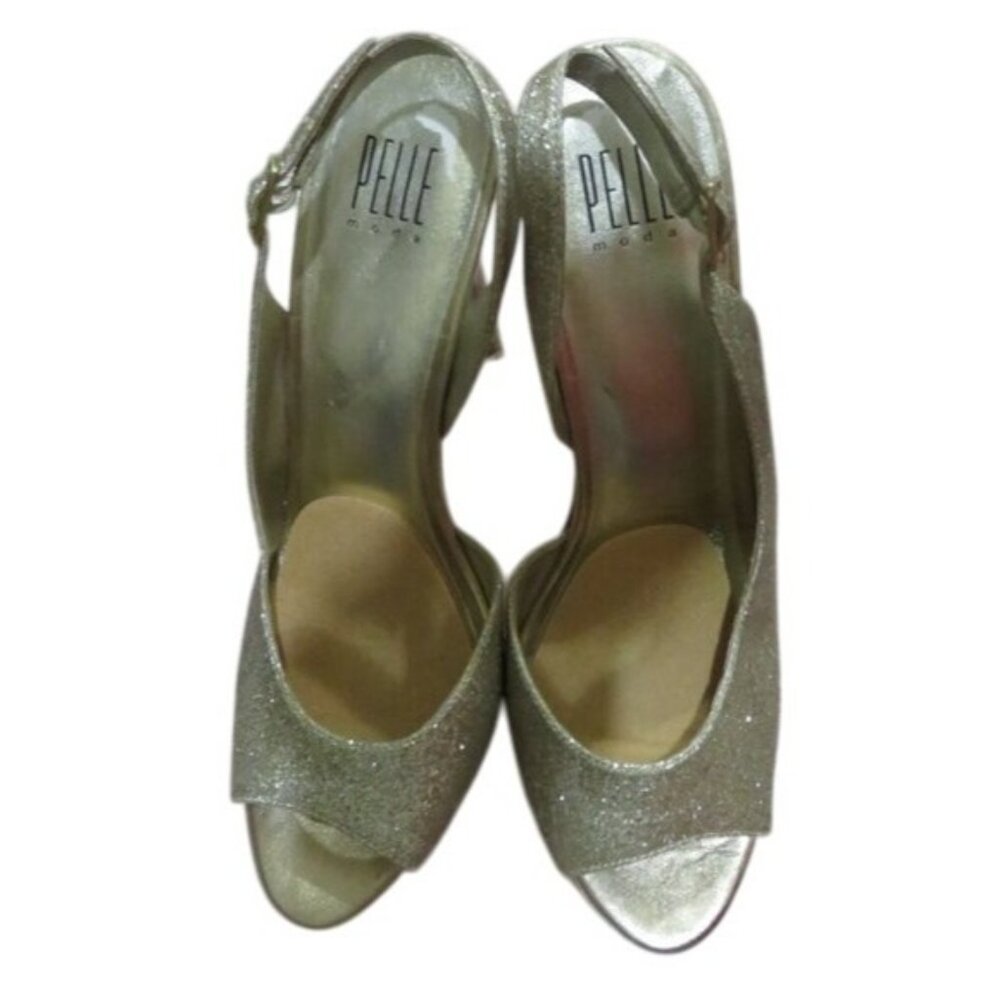 PELLE MODA Gleam Gold Glitter Slingback Pumps Heels size 8.5 Sexy Stilettos - Picture 13 of 14